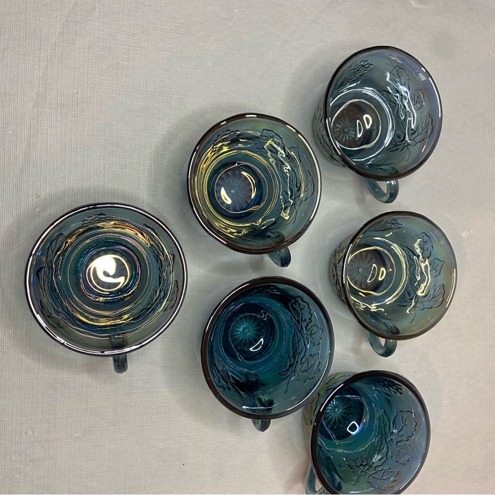 6 - Vintage Iridescent Blue Indiana Carnival Glass Grape Harvest Punch Cups - Picture 4 of 7